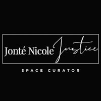 the logo for jonnie nicole justice space curator
